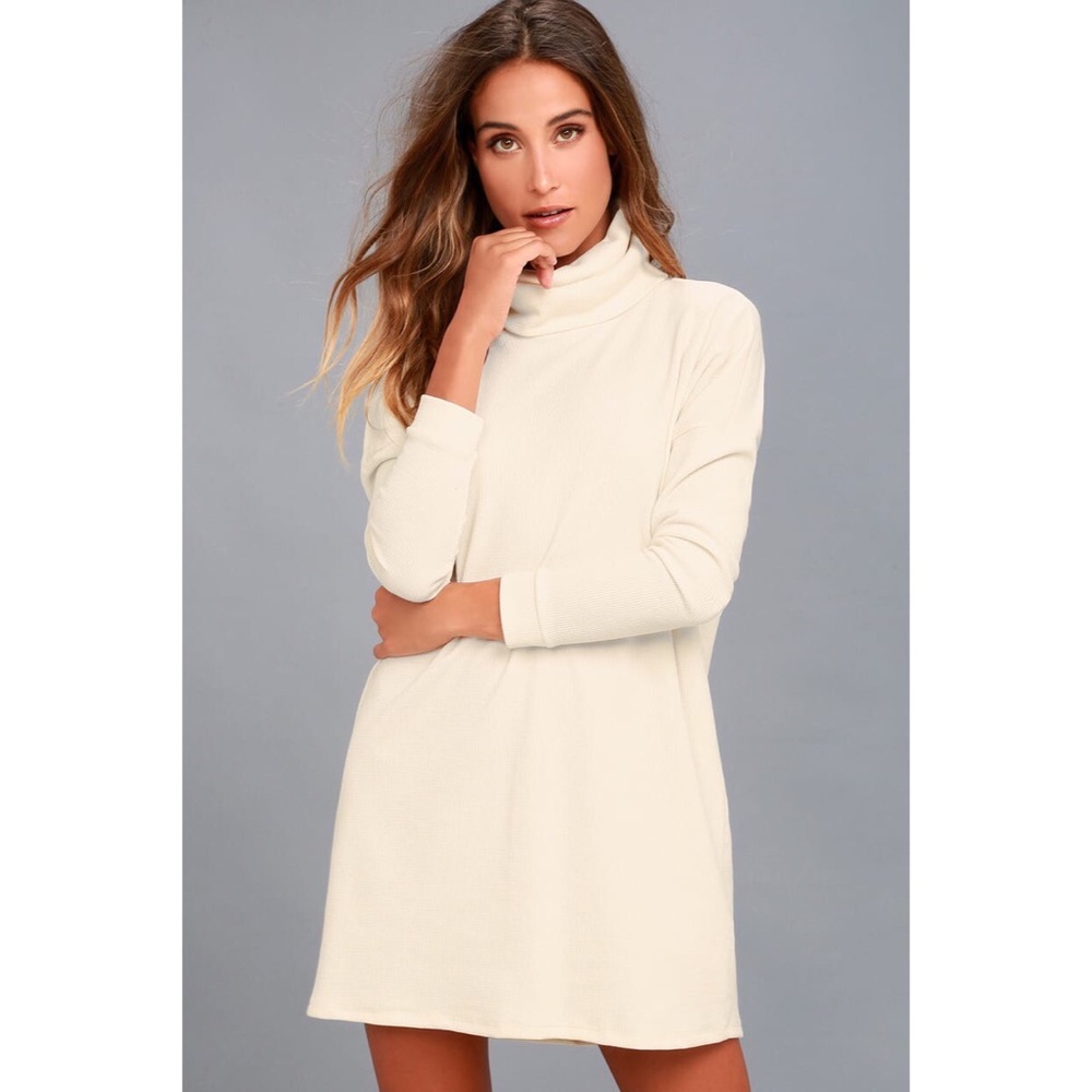 Cream Long Sleeve turtleneck dress - Picture 2 of 9